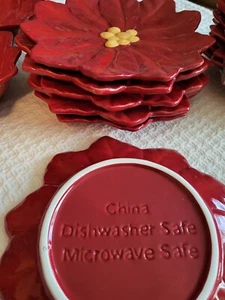 China rote Dessert-/Salatteller 6er Set Vintage Blattschnitt mit gelber Mitte - Bild 1 von 5