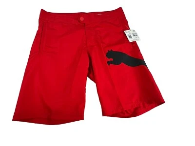 Puma Board Short Hombre 28” Cintura 10” Entrepierna Hasta la Rodilla Rojo Big Cat Logo Foto 1 de 4