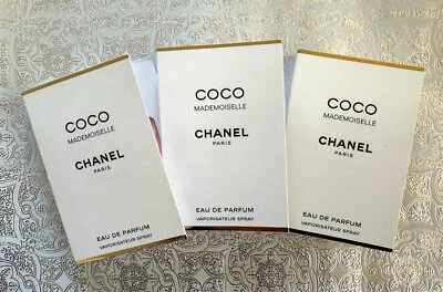 CHANEL COCO MADEMOISELLE  EDP 3 CARDED SPRAY SAMPLES 0.05 FL.OZ/1.5 ML EACH NEW - Image 1 of 2