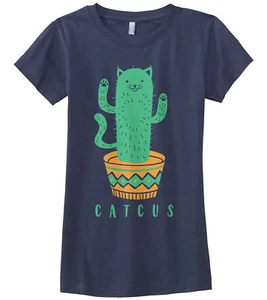 Catcus Cat Cactus Plant Girls Fitted T-Shirt Funny Pet Lover Gift Idea - Picture 1 of 5