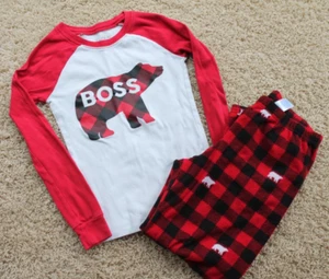 Girls Christmas Holiday Red Plaid Bear Boss Pajama Set M 7/8 - Picture 1 of 5
