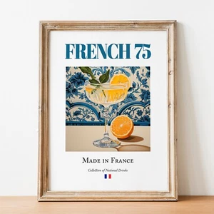 French 75 Maiolica Tile Print | Classic Cocktail Wall Art | Kitchen & Bar Decor - Picture 1 of 11