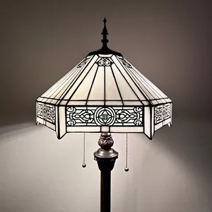 Tiffany Floor Lamp White Stained Glass Hexagon Metal Base LED Bulbs 64”H16"W16"D - Picture 1 of 4