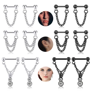 2PCS Nose Ring Chain Septum Rings Surgical Steel Dangle Daith Helix Earrings 16G - Picture 1 of 13