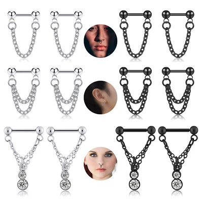 2 peças de brincos pendurados de aço cirúrgico com corrente de nariz anel de septo Daith Helix 16G - Imagem 1 de 4