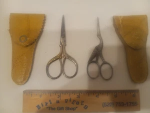 Vtg F. Koeller Co. Germany 4" Stork Sewing Scissors w/ Case + Other Germany pair - Picture 1 of 13