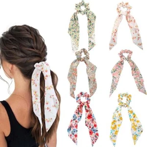 Hair Scarf Scrunchies for Women Knotted Bow Hair Ties Long Hair Floral Hair R... - Picture 1 of 7