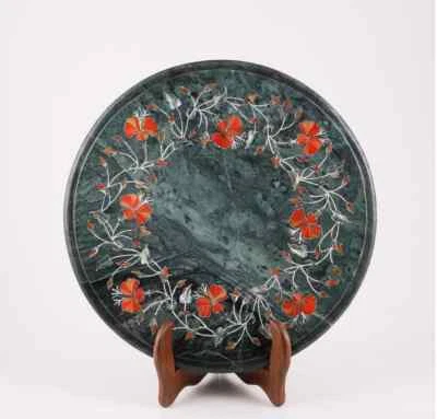 12"" antiguo verde mesa incrustación mármol Pietra Dura centro café mosaico h1 Foto 1 de 4