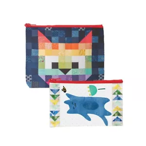 Patchwork Cats Eco Zipper Pouch Set Stash Books 9.5" x 7" Quilt Art Fashion New - Picture 1 of 1