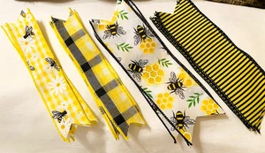 Bee Ribbon Bundle Wired 1.5"& 2.5” by 7.5” Candle Ring 16 Tails 4 pieces each - Picture 1 of 7