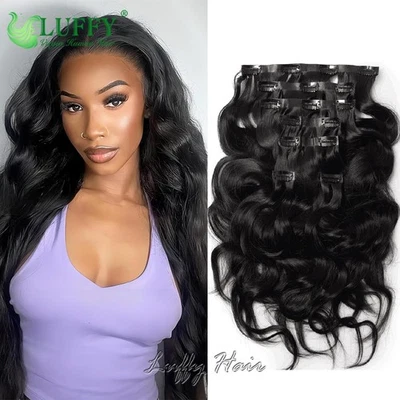 Clip de onda corporal en extensiones de cabello humano invisible sin costuras PU clips ins trama de piel Foto 1 de 4