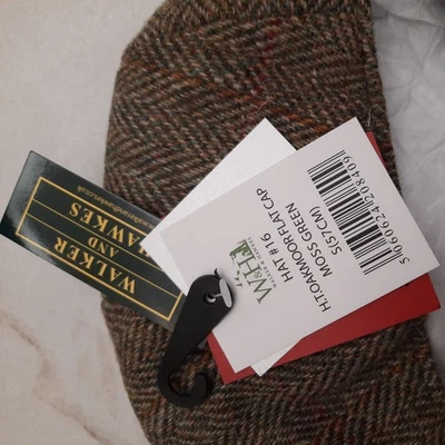 Walker & Hawkes Harris Moss Green Flat Cap 100% Wool S 57CM - Image 1 of 3