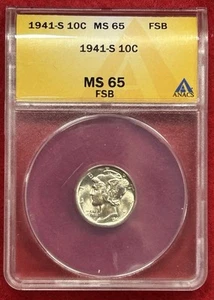 1941-S Mercury Dime 10c MS65FB ANACS. Super Clean. - Picture 1 of 5