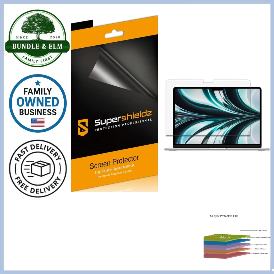 3 Pack Screen Protector for MacBook Air 13.6 inch HD Clear Scratch Resistant PET - Image 1 of 3