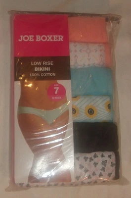 全新 JOE BOXER COTTON 低腰比基尼内裤 尺寸 大号 6 包 很难找到 — 第 1/2 张图片