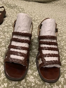 Vtg Ipanema Wooden Heel Womens Size 7 M Brown Woven Braided Leather Made Brazil - Picture 1 of 7