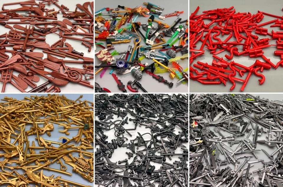 LEGO Minifigure Weapons, Tools, Sword, Gun, Hammer, Axe, Stick, Whip 2, 5 Pieces - Image 1 of 1