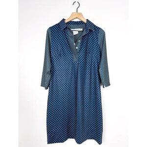 Gretchen Scott NWT Everywhere Shirt Dress Diamond Dot Blue Sz Medium Preppy - Picture 1 of 6