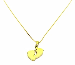 Collana Donna in Oro Giallo 18kt (750) Catenina Veneta Pendente Piedini Zircone - Imagen 1 de 3