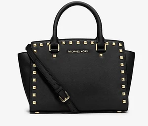 Michael Kors Umhängetasche schwarz Selma Nieten Saffiano Medium Messenger Satchel - Bild 1 von 13