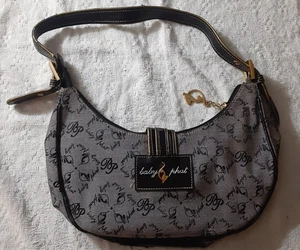 rare Baby Phat Logo Shoulder Bag Black Gray Handbag Gold Hardware Preowned 11x7" - Picture 1 of 12