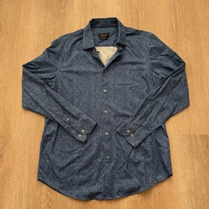 Bugatchi Shirt Mens Large Blue 8 Way Stretch Geometric Ooohcotton Tech Shirt - Picture 1 of 6