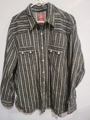 Camisa Western LUCKY BRAND Perla Snap Negro Blanco Estampado Talla XL Manga Larga  Foto 1 de 4