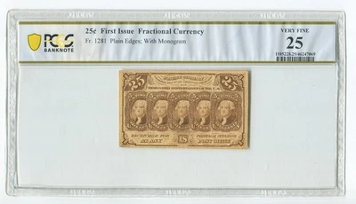 25c First Issue Fractional Currency PCGS Banknote #fr. 1281 VF25 GR9 - Image 1 of 2