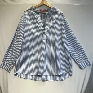 WOMAN WITHIN WOMEN'S PLUS SIZE 1X BLUE WHITE STRIPED BABY DOLL STYLE TOP SHIRT - Picture 1 of 12