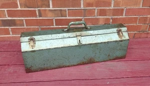 Vintage blaue Schatulle Werkzeugkiste - Steampunk Industrie Dekor rustikal Mancave Akzent - Bild 1 von 11