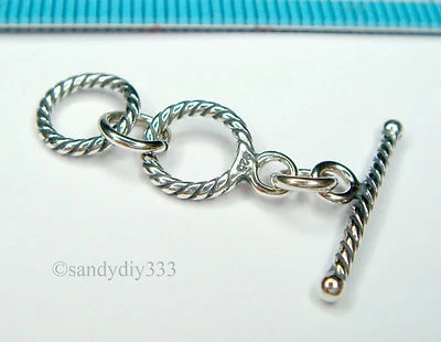 1x ANTIQUE STERLING SILVER TWIST ROPE ROUND TOGGLE CLASP 8.5mm #1391 - Image 1 of 2