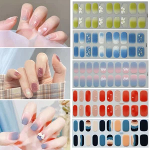 20pc Gel Nail Stickers Full Nail Wraps Semi Cured Gel Nail Strips Polish Glitter - Picture 1 of 28