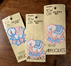 Lot Of 3 Vintage NOS Wrights Sew On Appliques BABY pink blue elephants 2 1/8