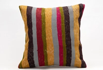 Kilim Ethnic Pillow, 18x18 in, Decorative Throw Cushion, Handmade Vintage Pillow - Image 1 of 4