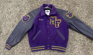 Vtg Tejas Mfg Varsity Jacket Purple Wool Faux Leather Quilted USA Made Mens XL - Picture 1 of 6