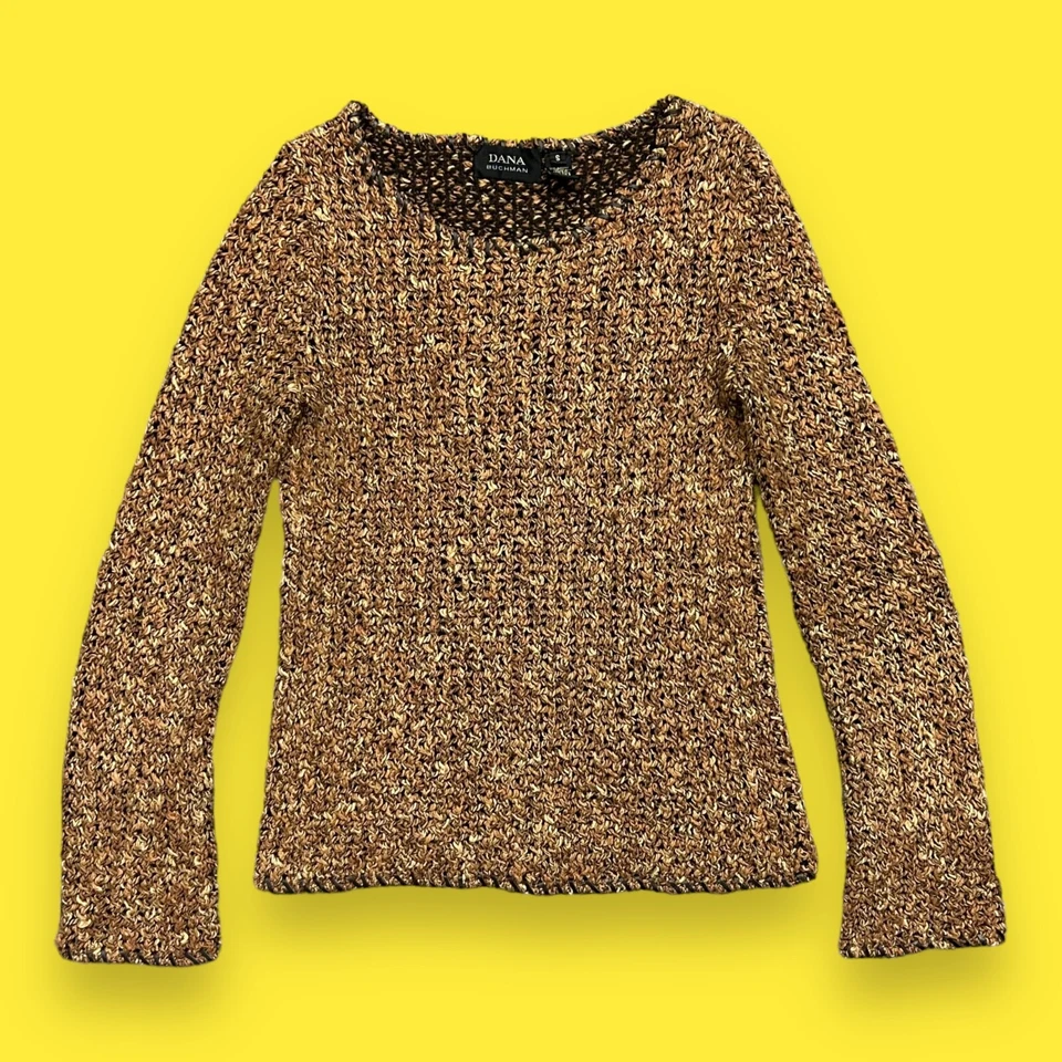 Pulôver vintage Dana Buchman malha top y2k mistura de lã algodão marrom pequeno - Imagem 1 de 4