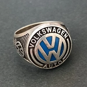 Men's Silver Ring Blue Emblem Signet Bold Round 10.25 Vintage Rider Bold Gift - Picture 1 of 18