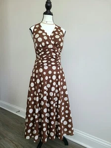 Brown and White Polka Dot Retro Halter Dress size 8 - Picture 1 of 9