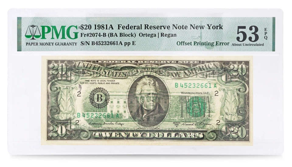 PMG $20 1981A Federal Reserve Note New York Fr#2074-B 53 About Uncirculated EPQ - Image 1 of 2