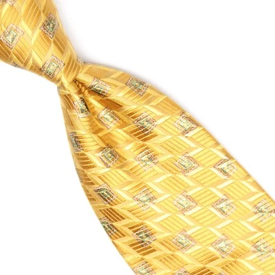 Corbata de seda JZ Richards para hombre dorada amarilla verde marrón marco corbata con estampado de galería  Foto 1 de 4