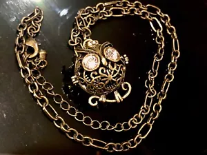 VtgY2K Bronze Filigree Ornate Artsy Owl Hinged Globe Pill Pendant Chain Necklace - Picture 1 of 9