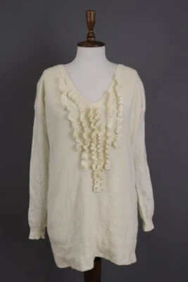 RED VALENTINO Beige Long Sleeve V-Neck Ruffle Front Short Sweater Dress - Image 1 of 4