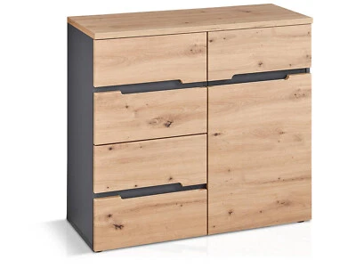 Kommode Sideboard Wohnzimmerschrank MAILAND III MDF Dekorplatte Eichefarbig Grau - Bild 1 von 4
