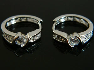 hoops huggies for lady women platinum plated earrings with cubic zirconia stones - Picture 1 of 1