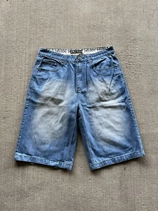 Bare Fox Jeans Short Men Embroidered 36 Blue Y2K Wide Leg Denim Skate Baggy - Picture 1 of 4