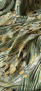 Green Yellow Black African Print Chiffon Fabric 58'' PRICE PER METER - Picture 1 of 2