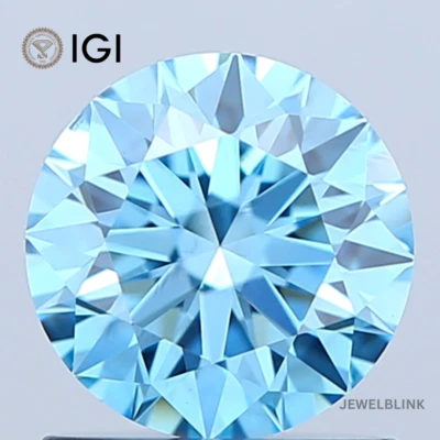 IGI Certified 1 CT Fancy Vivid Blue VS2 Round Cut CVD Lab Grown Diamond for Gift - Image 1 of 4