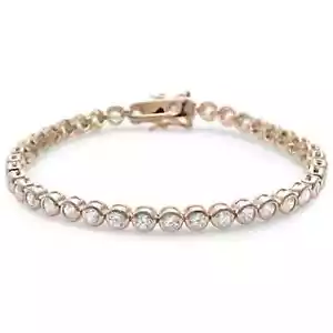 Bezel Set White Sapphire Tennis Bracelet Yellow Gold plated Silver - Picture 1 of 2