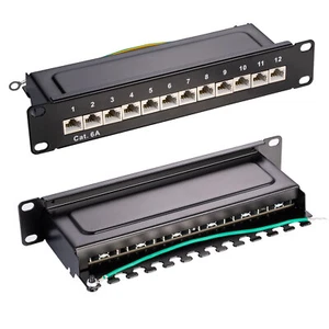 12-portowy ekranowany panel krosowy Cat6A do zakończenia i łatania kabli sieciowych - Zdjęcie 1 z 4