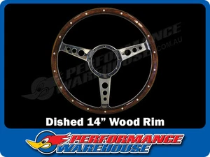 Classic 3 Spoke Dished 14" Wood Rim Steering Wheel 9 Hole Mg Street Rod Custom - Picture 1 of 2